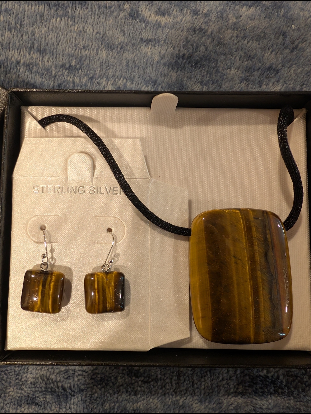 Sterling Silver Tiger's Eye Pendant Necklace and Earrings Set NWOT - Picture 2 of 8